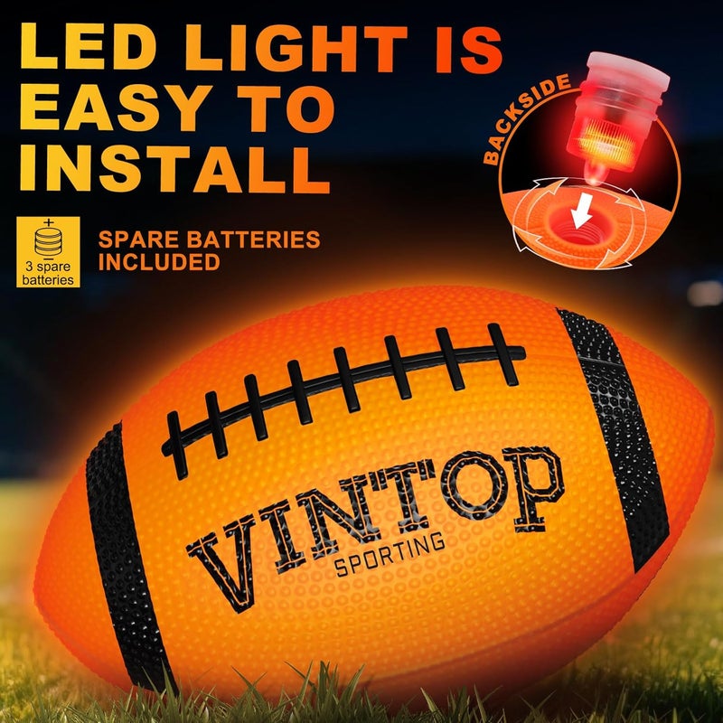 VINTOP Light Up Football - LED Glow in The Dark Football for Kids & Adults, Includes Free Air Pump, Sturdy Durable Sports Ball, Ideal Gift for Birthdays/Christmas/Outdoor Play - Image 2
